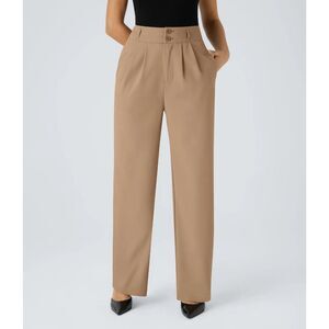 NWT Size Med Halara High Waisted Button Zipper Side Pocket Shirred Straight Leg